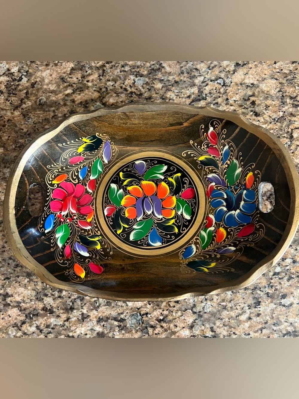 Vintage traditional hand-painted Mexican batea tray